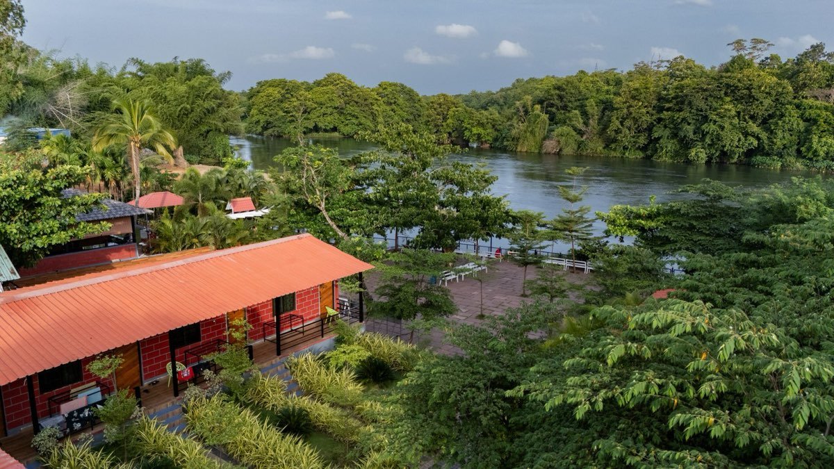Aerial view of River Point cottages along the Kali river